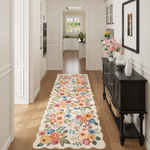 DUKINO 2x6 Runner Rug, Floral Washable Rug for Kitchen, Beige Yellow - Image 7