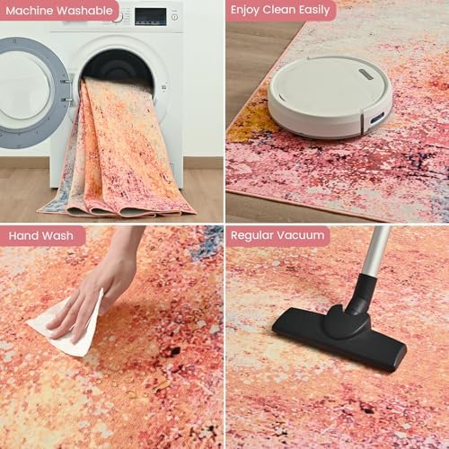 Toneed Washable 5x7 Galaxy Pink Area Rug with Non-Slip Backing for Living Room - Image 6