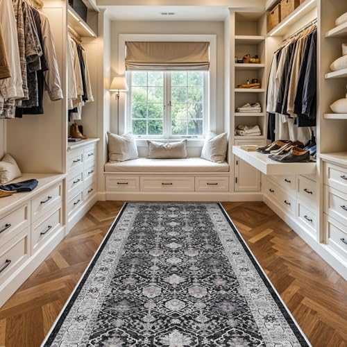 Washable 4x12 Hallway Runner Rug: Vintage Soft Carpet for Living Room Bedroom Stain Resistant Area Rug with Non-Slip Backing for Entryway Kitchen Thin Floor Mat for Bathroom Dining Room(Black,4x12) - Image 6