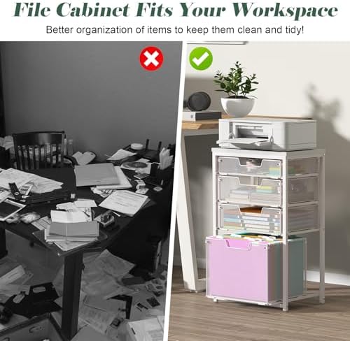 Sbanmao 4 Drawer Rolling File Cart with Wheels, Mobile Filing Cabinet for Home Office, Hanging File Organizer, Under Desk Storage, Multifunctional Utility Cart Printer Stand, White - Image 7