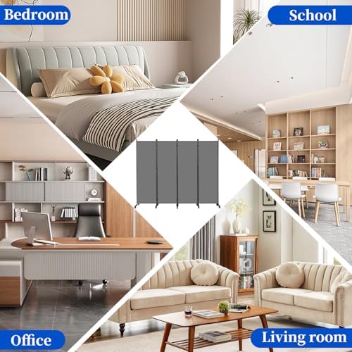 Room Divider 6FT 4 Panel Folding Privacy Screen with Lockable Wheels,Grey - Image 7