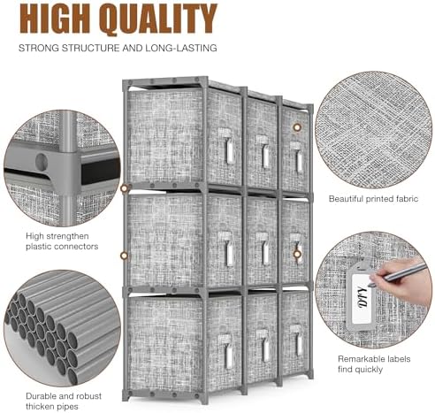 LUKYTOWER 9 Cube Closet Organizer + 9 Bins + Labels - Image 6