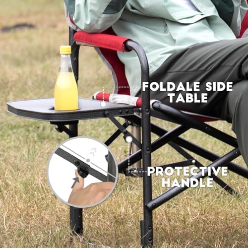 TIMBER RIDGE Aluminum Oversized Camping Chair, Lightweight Portable Directors Chair with Side Table Detachable Side Pocket for Outdoor Camping, Lawn, Picnic, Support 400lbs Red 2 Pack - Image 6