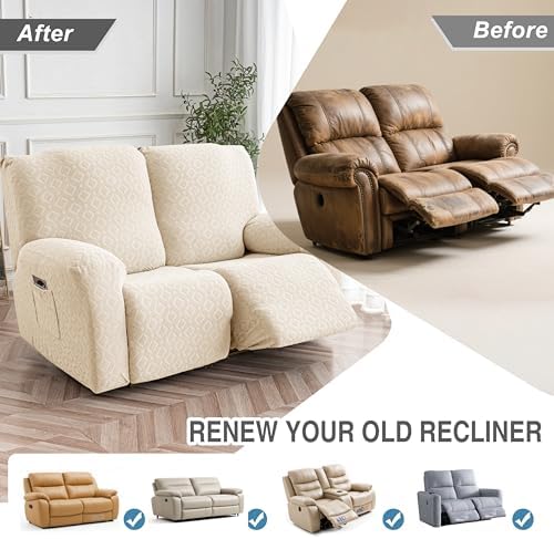 Genina Waterproof Recliner Loveseat Cover,2 Seat Couch Cover,Beige - Image 6