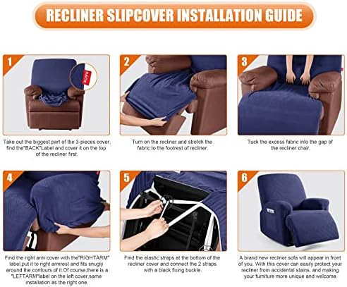 VANSOFY Stretch Recliner Chair Cover, Slipcover, Navy Blue, 1 Seater - Image 6