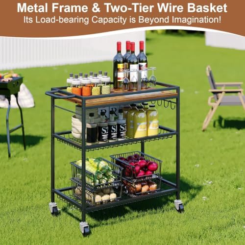 Microwave Kitchen Cart – 3 Tier Rolling Kitchen Utility Cart for Microwave Table Stand, Coffee Cart, Bar Cart, Kitchen Appliance Storage with Adjustable Shelf & Lockable Wheels, 34.25" L x 33.46" H - Image 6