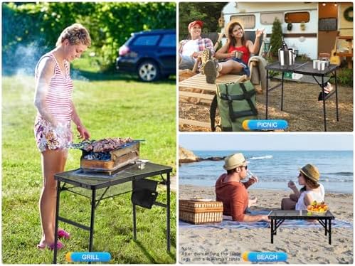 Small Floding Grill Table with Mesh Layer, 2 Height Adjustable, Portable & Lightweight Metal Camping Table for Outdoor, Beach & BBQ - Compact (2 FT, Black) - Image 6