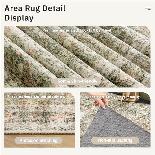 Soalmost 6x9 Area Rug for Living Room Washable Rugs Non-Slip Green/Orange - Image 6