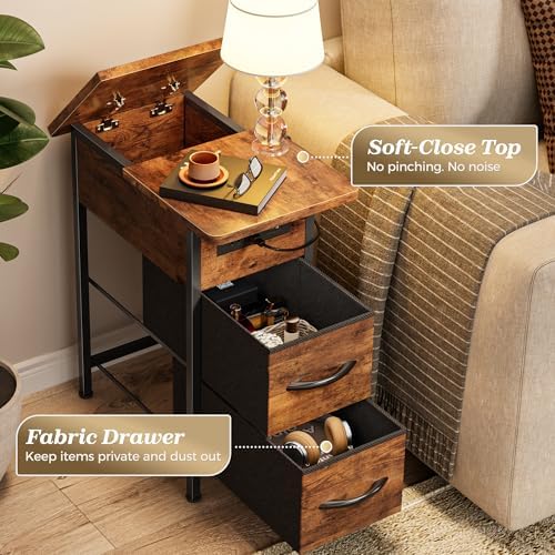 Huuger Narrow End Table with Charging Station, Side Table with 2 Drawers - Image 7