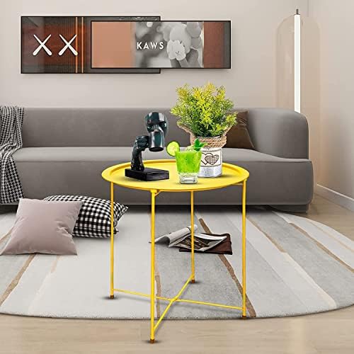 Garden 4 you End Table 2 PCS Metal Side Table Yellow Round Folding Tray Cyan Sofa Small Accent Fold-able Table, Round End Table Tray, Next to Sofa Table, Snack Table for Living Room and Bed Room - Image 7