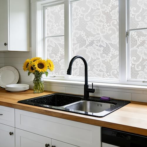 NINETREX Window Privacy Film, Frosted White Lace Window Cling, 45.2"x78.7" - Image 7