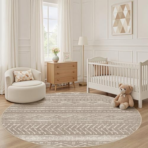 Nakagishi Area Rug Living Room Rugs: 4X4 Machine Washable Boho Large Neutral Farmhouse Stain Resistant Moroccan Indoor Floor Carpet for Bedroom Nursery Dorm Dining Room Home-Dark Brown - Image 6
