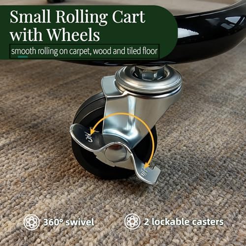 2 Tier Cart with Wheels Heavy Duty Metal Rolling Storage Cart for Under Desk Storage, Short Small Utility Shelf for Pantry Kitchen Bathroom Laundry, Home Organizer with Large Basket, Black - Image 6