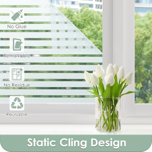 rabbitgoo Frosted Glass Window Privacy Film, Classic Stripe, 23.6" x 118.1" - Image 7
