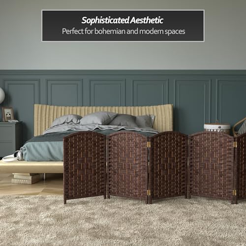 Red Lantern 2 ft. Short Diamond Weave Fiber Folding Screen - Dark Mocha - 8 Panel - Image 6