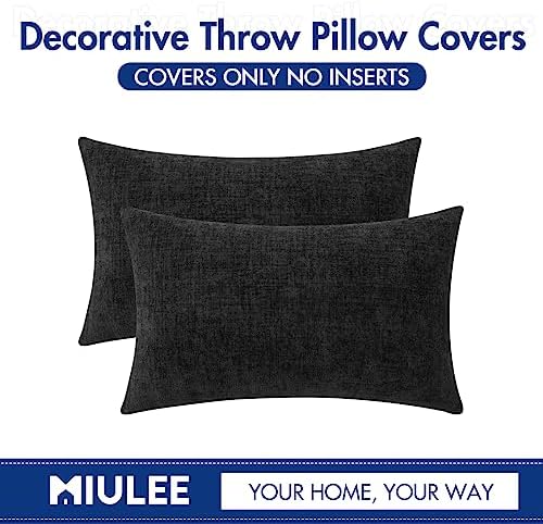 MIULEE Soft Chenille Lumbar Throw Pillow Covers Black 12x20 Inch Pack of 2 - Image 6