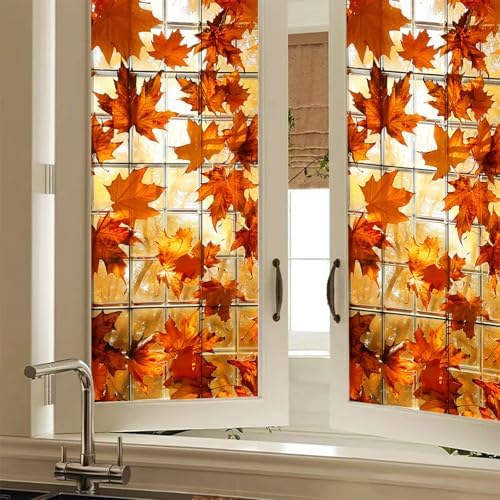 HOMETITUTE Autumn Maple Leaf Grid Privacy Window Cling 18x39 PVC - Image 7