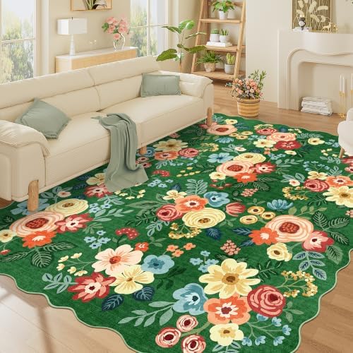 DUKINO 8x10 Area Rug for Living Room, Soft Floral Washable Rug, Dark Green - Image 7