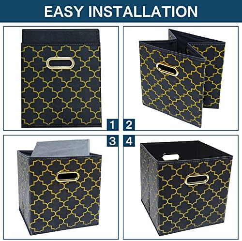 Fabric storage bins Cubes, Fabric Cube Organizer with Handle, Foldable Cube Bins for Cloth or Accessary Storage, 11x11x11, Set of 3, (Grey Gold) - Image 6
