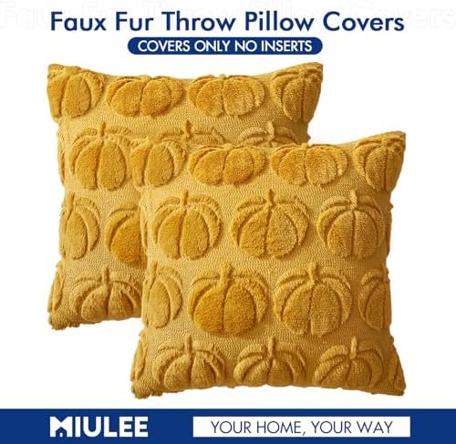 MIULEE Fall Pillow Covers Pumpkin Fall Decor 20x20 Mustard Yellow - Image 6