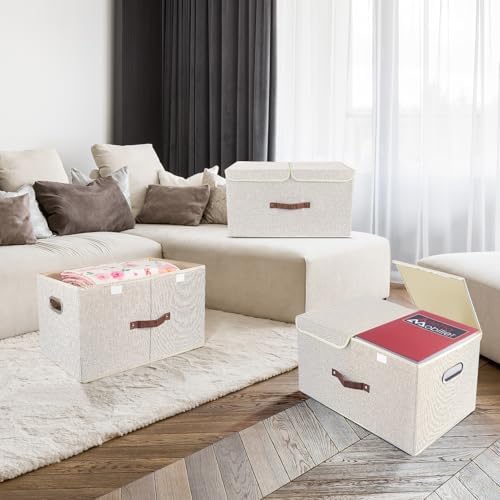 TYEERS Extra Large Collapsible Storage Bins with Lids and Compartments, Washable, Fabric Storage Boxes, 21.7x13x11.8 inches, 1 Pack, Beige - Image 7