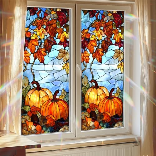 HOMETITUTE Autumn Pumpkin Maple Privacy Window Film Cling 17.7x39.3 PVC - Image 7