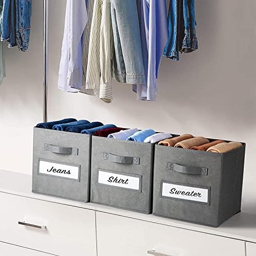 13x13x13 storage cube bins(Set of 8) Fabric storage cubes with 8 Labels Window Cards & a Pen, storage cubes 13x13, Collapsible 13 inch cube storage bins, Cubby Organizer Boxes, Gray - Image 6