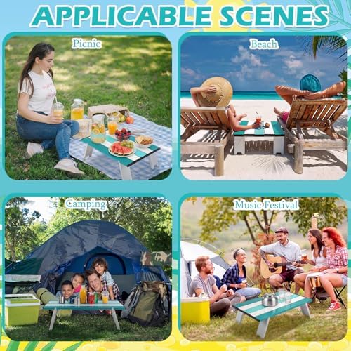 CroBlissful Beach Table Folding Camping Portable Table Striped White Aluminum Side with Carry Bag for Summer Camping Picnics and Outdoor Activities(16x11x5 in,Mint Green) - Image 6