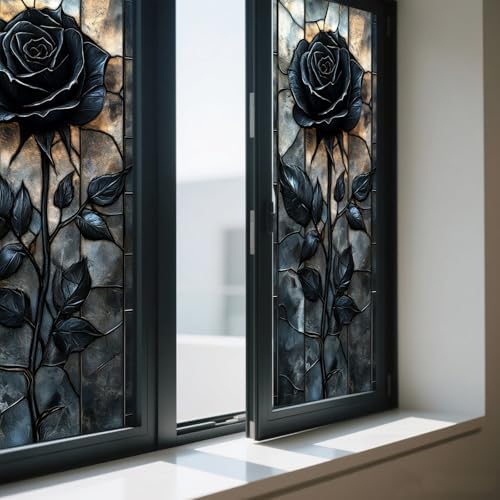 IVN Privacy Window Film Stained Glass Window Cling Black Rose - Image 7