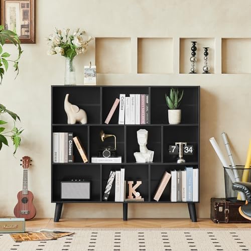LEYAOYAO 8 Cube Bookshelf, Mid-Century Modern Book Shelf with Legs, Black - Image 6