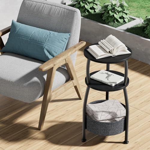 Small Round Side Table for Living Room with Storage Basket, 11.81in - Image 6
