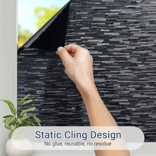 Haton Window Privacy Film, Black Stripe Non-Adhesive, 35.4" x 157.4" - Image 6
