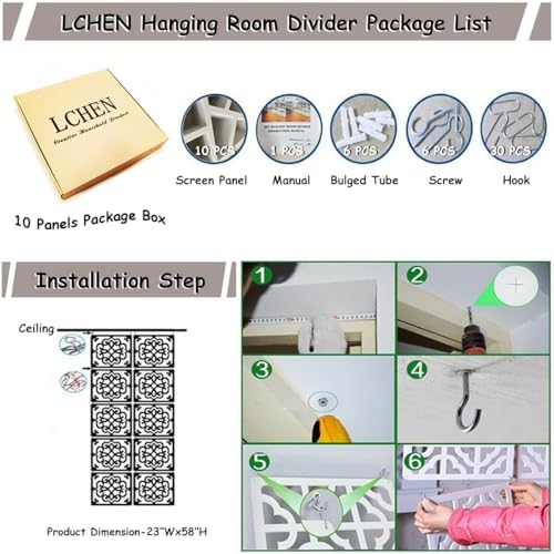 Lchen Hanging Room Divider,10 Pieces Wood-Plastic Hanging Panels 0.2“Thick Screen Panel for Living Room Bedroom Home Decoration(HTT-10S,11.4"X11.4") - Image 7