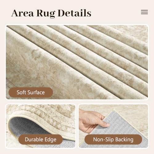 4x6 Ft Area Rugs for Living Room, Soft Non-Slip Machine Washable Rug, Vintage Stain Resistant Carpets for Bedroom Nursery Dining Room Home Decor (Beige) - Image 6