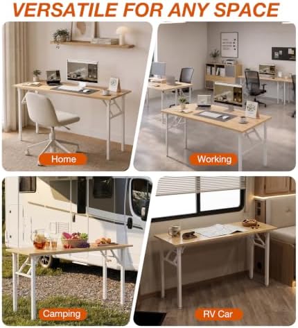 XBurmo Folding Desk Foldable Table, No Assembly 55.1" Foldable Desk Space-Saving Workstation for Small Space, Computer Table, Flat Storage for Home Office, Bedroom, Dorm, Study Room, Light Maple - Image 7