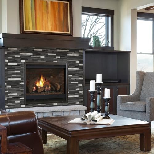 STICKGOO 2 Sheets Peel and Stick Backsplash Tile, Stick on Backsplash for Kitchen and Bathroom, Black Grey Wood Look PVC Mixed Metal Silver Self Adhesive Wall Tiles - Image 6