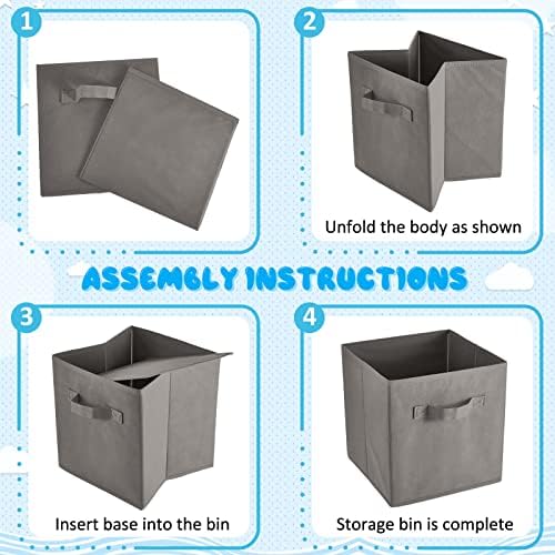 Yinder 12 Pcs Cube Storage Bin Grey 10.5''x10.5''x11'' Black Beige Storage Bins for Playroom Decor Colorful Bins for Kids Foldable Baskets for Nursery Organizer Boxes Fabric Boxes - Image 6