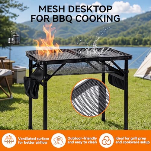 2Ft Foldable Grill Table for Camping, Portable Metal Mesh BBQTable with Dual Side Storage Bags, Lightweight Folding Outdoor Cooking Table for Picnic, RV Travel, Beach & Backyard BBQ - Image 7