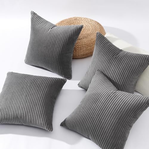 Topfinel Dark Grey Throw Pillow Covers Set of 4,Soft Velvet Modern Double-Sided Designs,Decorative Cushion CasesMix and Match for Home Decor, Pillow Inserts Not Included (20x20 inch) - Image 6