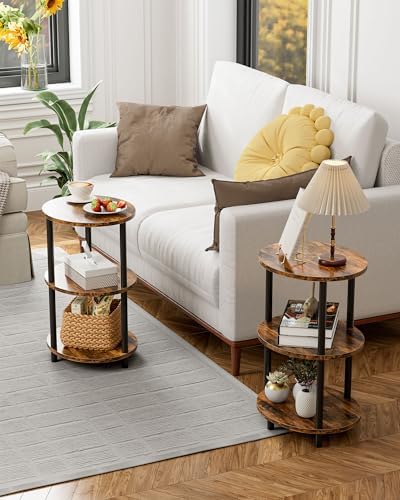 Small Round Side Table - 3-Tier Oval Accent Table for Small Spaces, Rustic Wood and Metal Couch End Table, Nightstand for Bedroom or End Table Living Room, Set of 2, Rustic Brown - Image 6