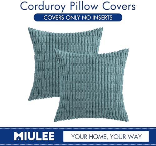 MIULEE Corduroy Decorative Throw Pillow Covers 16x16 Coastal Blue Pack of 2 - Image 6
