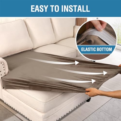 H.VERSAILTEX Velvet Stretch Individual Chaise Cover Sectional Couch Covers for L Shaped Sofa Both Left/Right Furniture Protector Seat Cushion Sofa Cover (1 Piece Chaise Cover, Mocha) - Image 6