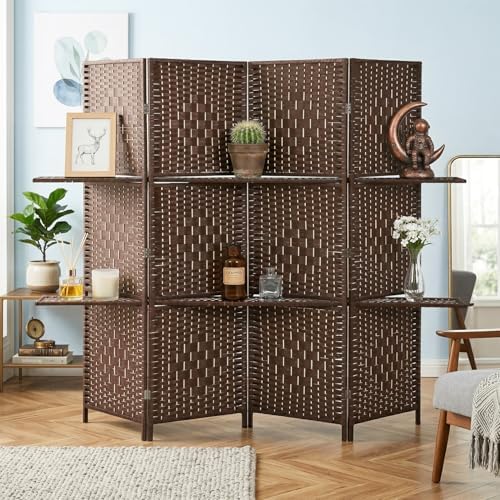 FDW | 4 Panel Folding Room Divider with Shelves | 5.9ft, Rustic Brown - Image 7