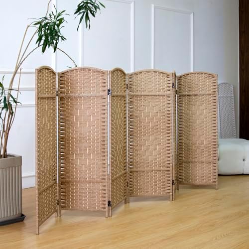 Furnnylane 6 Panel Rattan Divider Short Room Partition Screen,Double Sided Folding Divider for Room Separation,Light Brown,47.2" H x 94.5" W - Image 5
