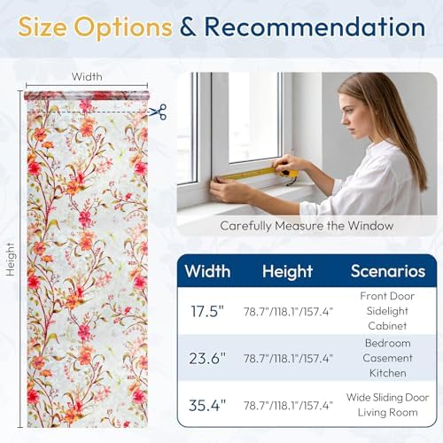 rabbitgoo Stained Glass Window Privacy Film, Cosmos Floral, 23.6" x 78.5" - Image 7