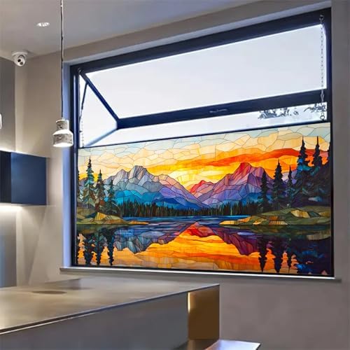 HOMETITUTE Mountain Lake Scene Privacy Window Film 39.3x17.7 Inch PVC - Image 7