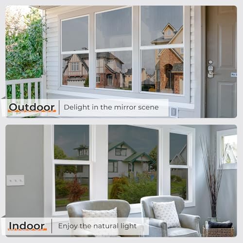 DOWELL Window Privacy Film, One Way Window Tint for Home, Static Cling Anti UV Sun Blocking Reflective Mirror Film, Heat Control See Out Not in Glass Tinting, Black Silver, 45.2" x 78.7" - Image 6