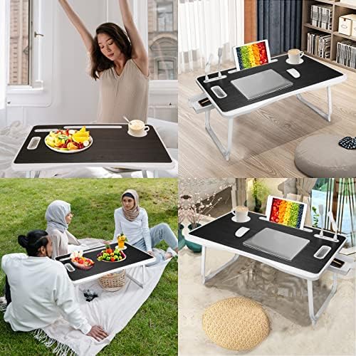 Laptop Bed Table, Laptop Desk for Bed, Foldable Laptop Bed Desk with USB Charge Port, Handle, Desktop Card Slot, Cup Slot, Side Drawer, Portable Laptop Table for Bed Eating Reading Working - Image 7