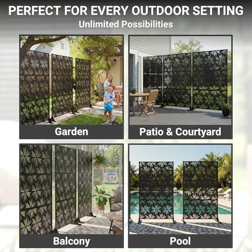 72in Metal Privacy Screen Outdoor Decorative Panel – Freestanding Rustproof Steel Patio Divider for Garden, Backyard, or Balcony, Modern Laser Cut Design for Stylish Privacy & Outdoor Decor - Image 6