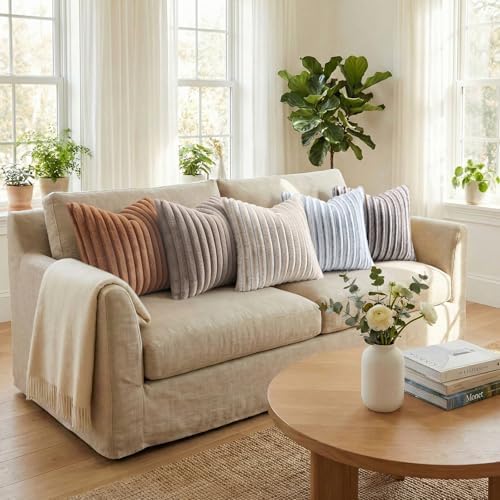 Pallene Faux Fur Decorative Throw Pillow Covers 18x18 Set of 2, Tan - Image 5